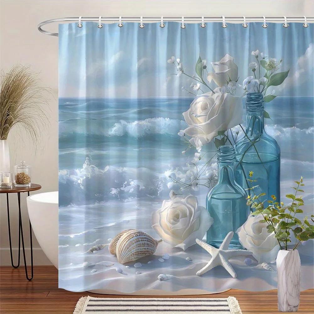 

Шторка для душа «Морское спокойствие» - Ванная комната в прибрежном стиле, Идеально для тех, кто любит дизайн в стиле пляжа и океана W90xH180cm