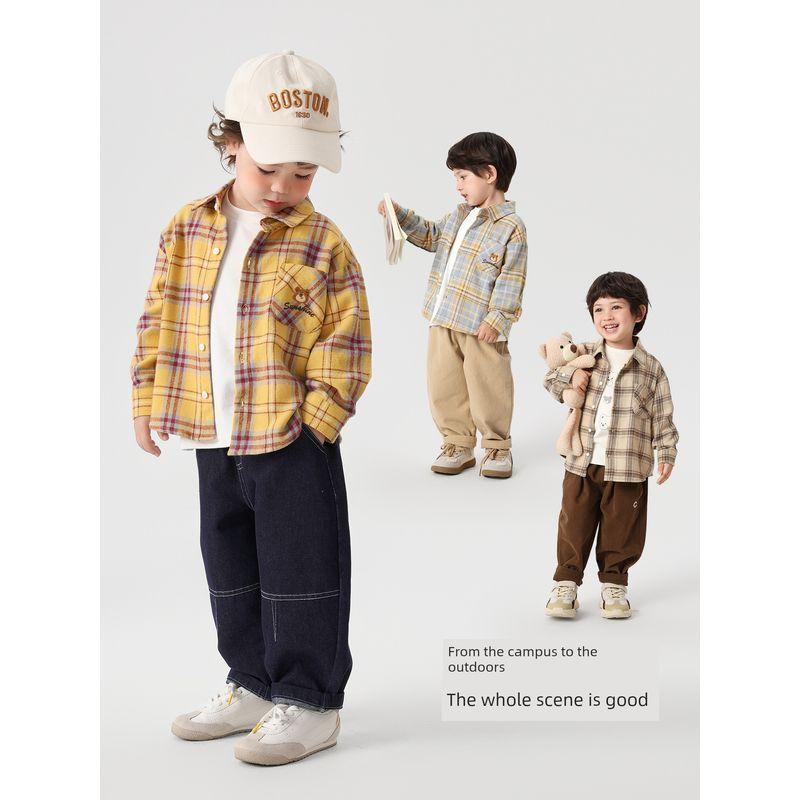 Right European Boys' Academy Plaid Long-Sleeve Shirt 2026 Spring and Autumn New Children's Clothing Baby Top Long-Sleeve Shirt