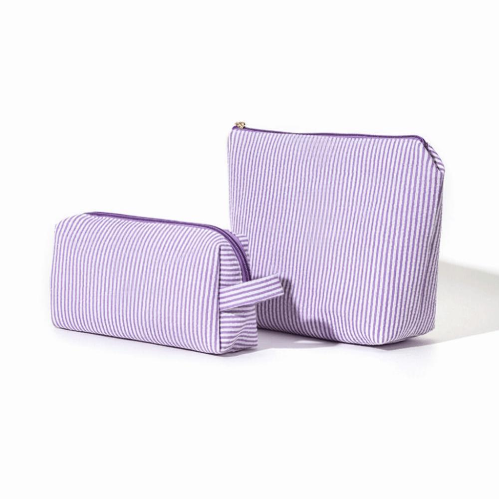 

2-Piece Set Cute Striped Design Cosmetic Bags Portable Makeup Storage Toiletry Bag Large Capacity Makeup Case Personal Care фиолетовый