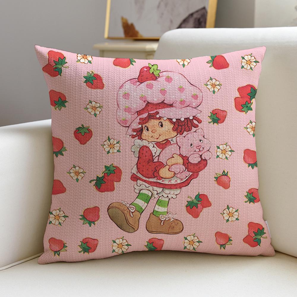 

Sweet SStrawberry ShortcakeS Cushion Cover Breathable and skinfriendly linen pillowcase square removable and washable cushion 30X30cm