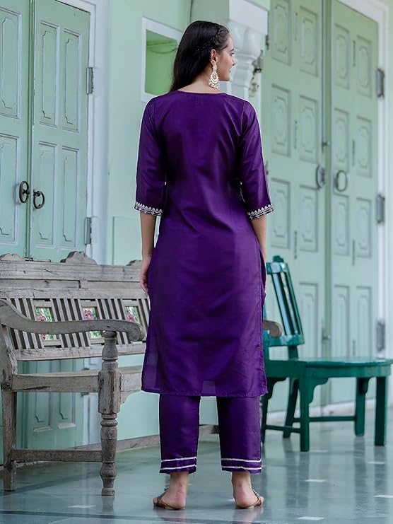 Women's Designer Silk Blend Embroidered Kurta with Pant & Dupatta Set