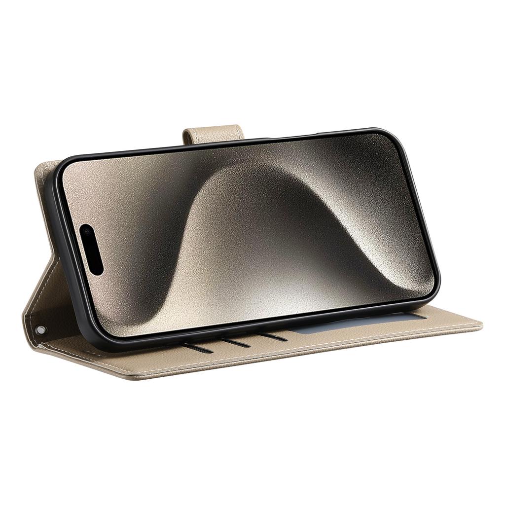 Etui z podstawką na iPhone 15 Pro Max, skórzane etui portfelowe o teksturze liczi, magnetyczne zapięcie