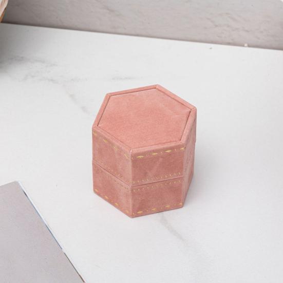 Boîte à Bague, Boîte Cadeau Hexagonale en Velours pour Bijoux, Compacte avec Protection en Éponge Douce Design Élégant, Boîte à Bijoux pour Fiançailles, Demande en Mariage, Mariage