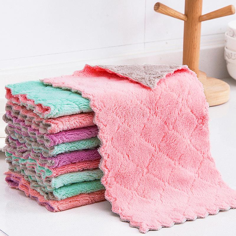 10pcs Thickened Cationic Rag, Coral Fleece Household Absorbent Non-shedding Dishwashing Cloth, Double