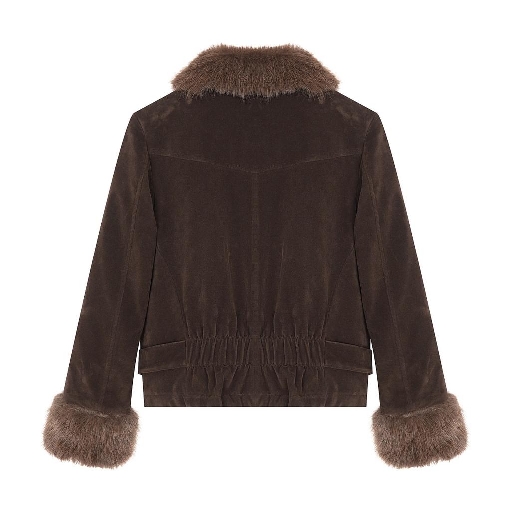 Vintage Fleece Fur Collar Cropped Jacket