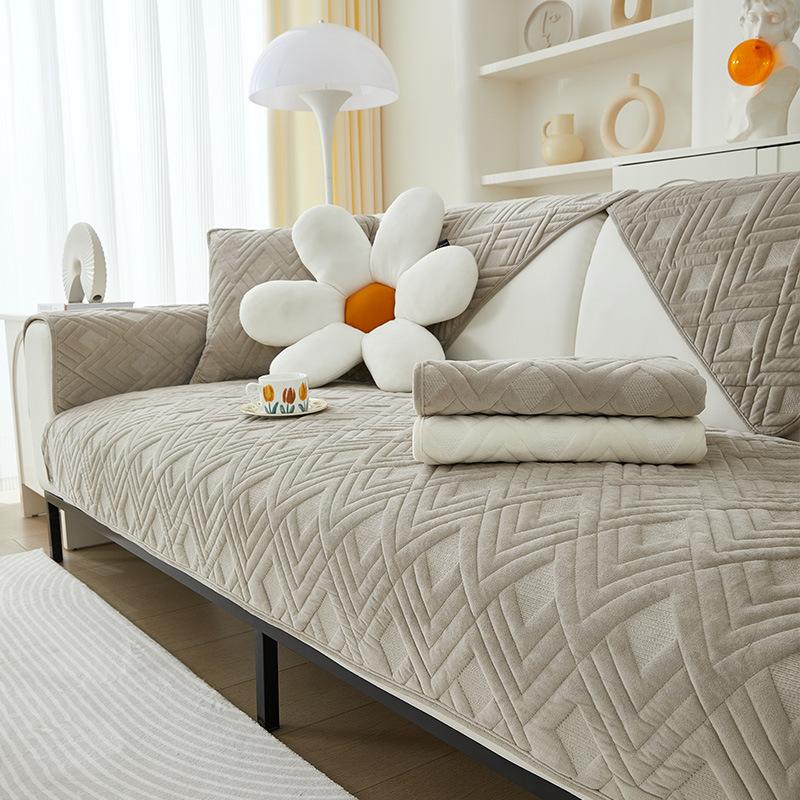 New Autumn Winter Plush Sofa Cushion Thickened Geometry Solid Color Sofa Cushion Cover Warm Velvet Non-Slip Armrest Back Cushion