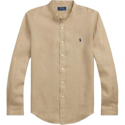 Polo Einfarbiges Slim Fit Leinen Langarmhemd Herrenhemden Beige 710968925-004