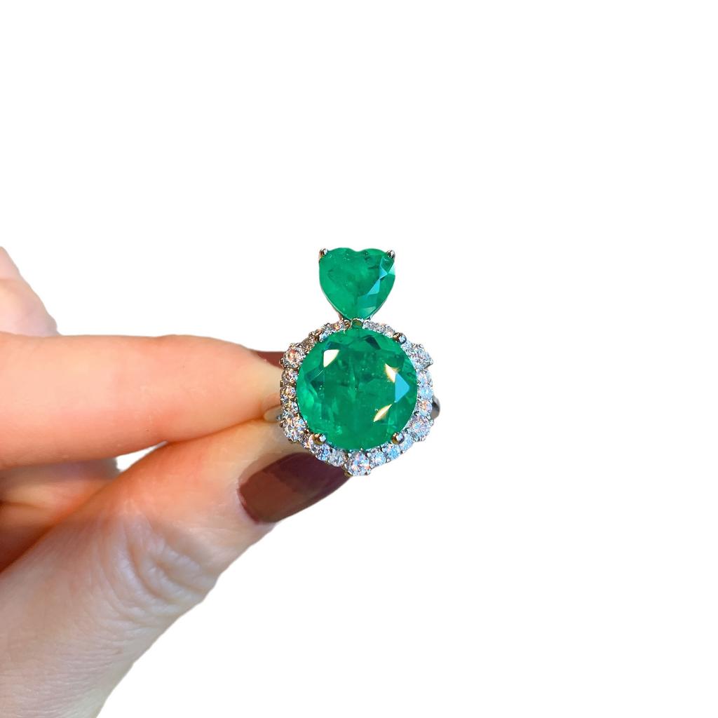 European and American Temperament Simulation Paraiba Ring for Women Round Emerald Zircon Ring