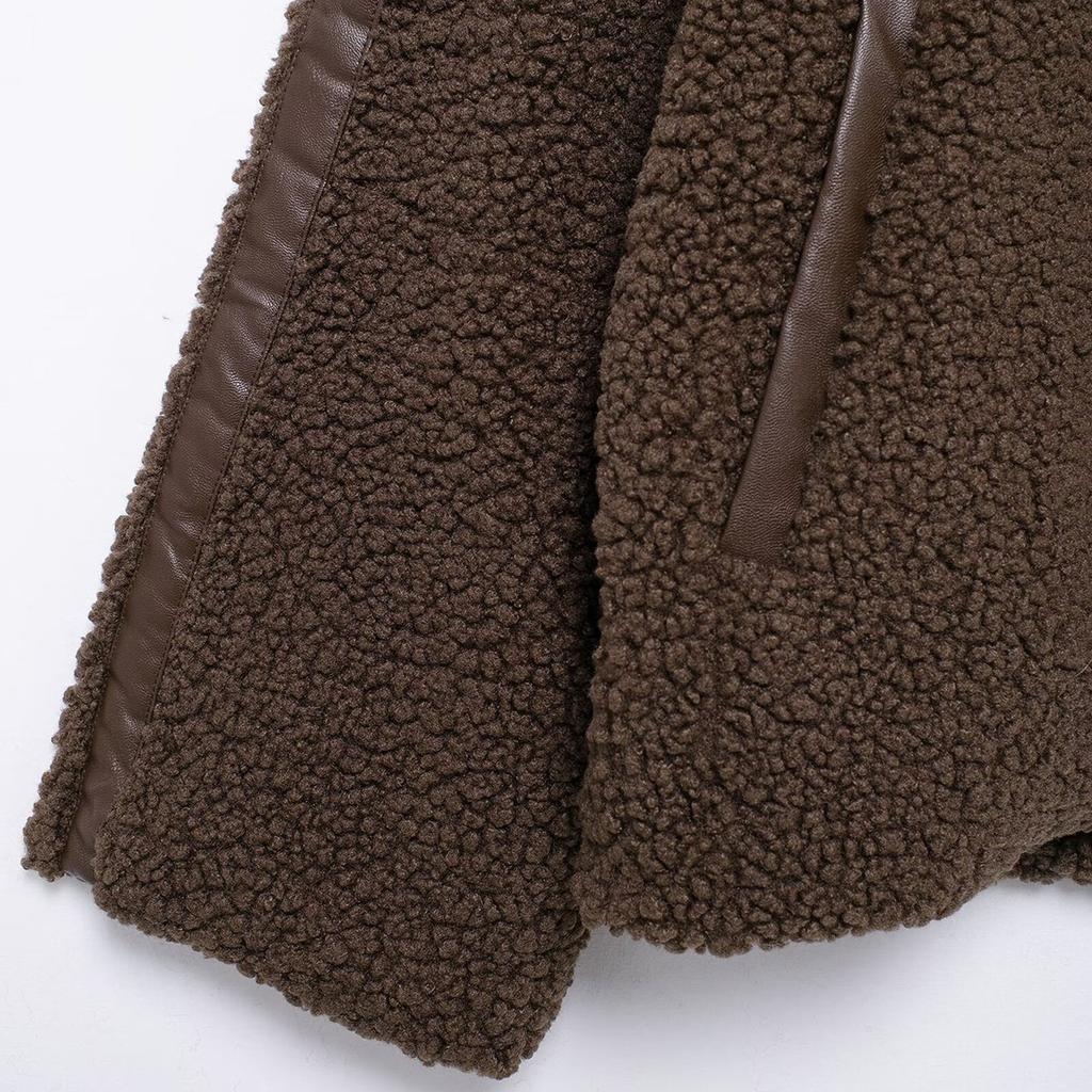 Giacca Cardigan da Donna Versatile Larga con Collo Rialzato in Velluto Teddy e Zip Doppia, Stile Europeo e Americano