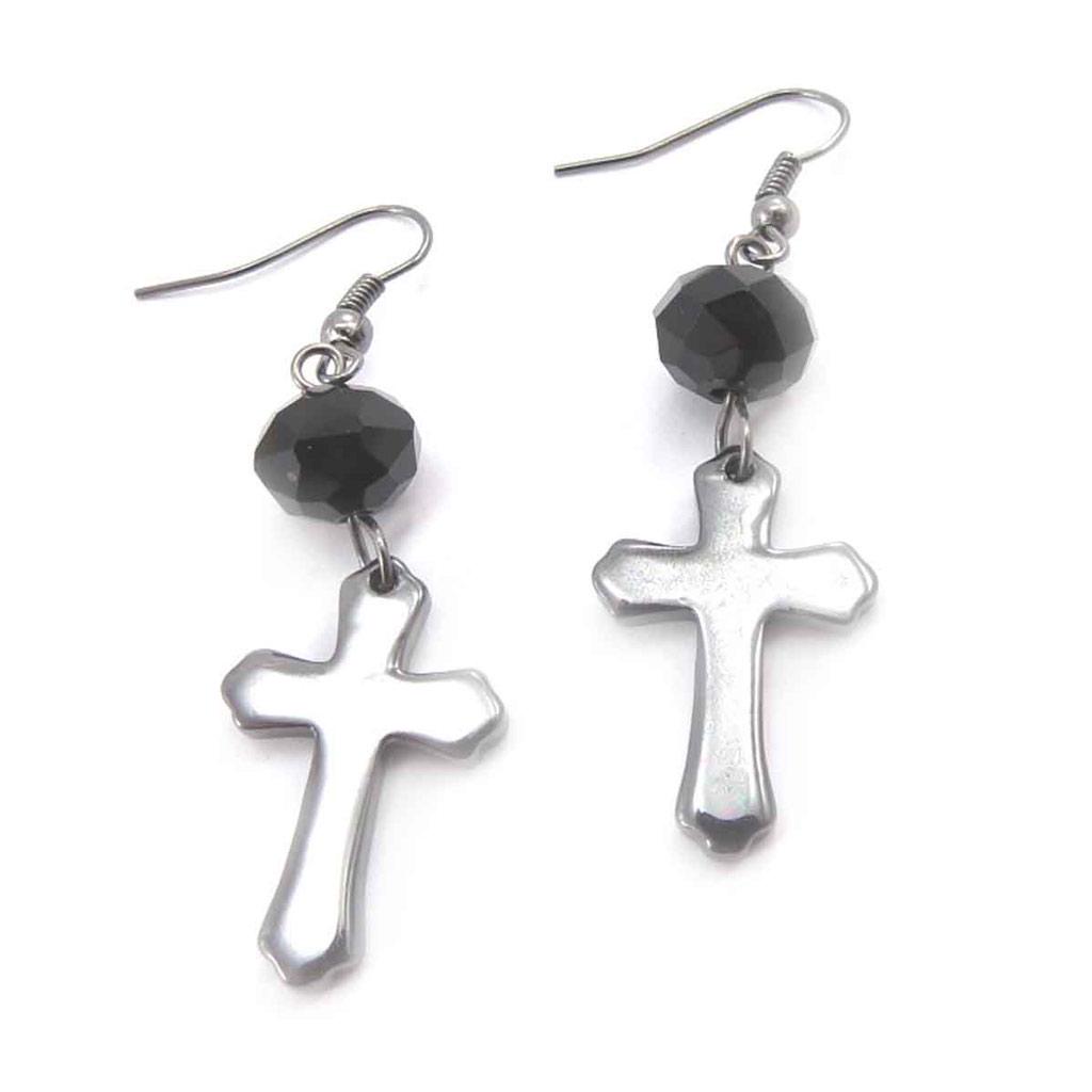Les Trésors De Lily [J8128] - Black Gray 'Cross' Designer Earrings