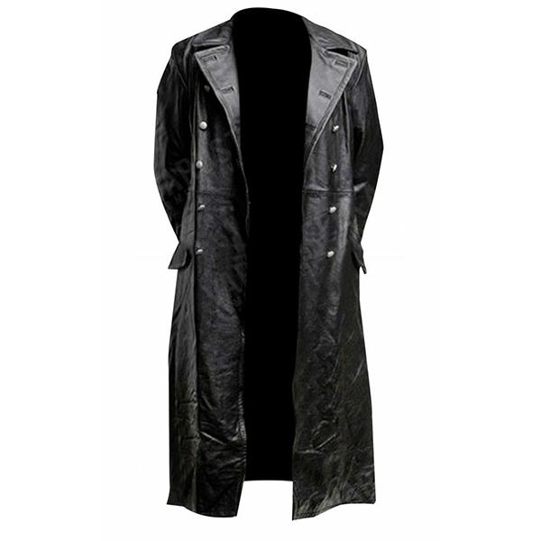 Men's German Classic WW2 Military Uniform Officer Black Real Leather Trench Coat
