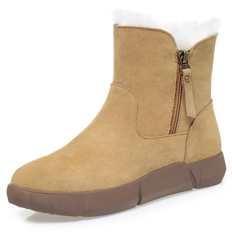 Genuine Leather Snow Boots Cold-proof Winter Boots Fur Piled Thickened Cotton Shoes Cowhide Thick-soled Non-slip Wool Integrated Short Boots Women