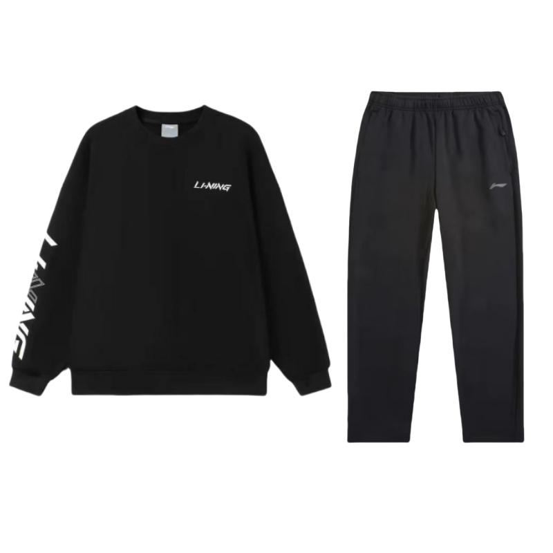 

Li Ning свободный свитер с круглым вырезом и длинными рукавами, толстовка и прямые брюки, повседневный спортивный комплект для мужчин, черный цвет AKLUB21-1+AWDT607-1 L