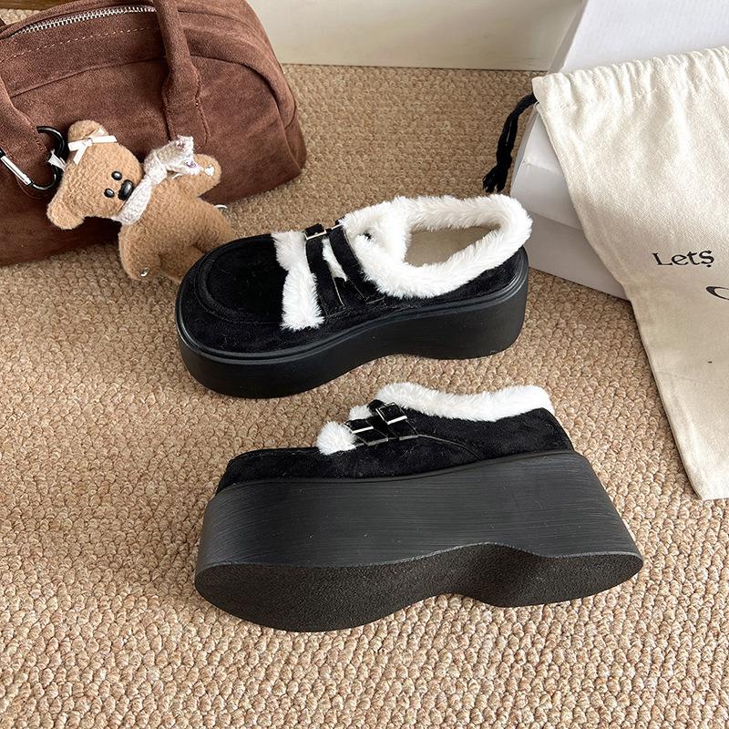 

Fashion versatile Mary Jane platform cotton small leather shoes women s 2025 autumn and winter new British style loafers cotton shoes 40 чорний