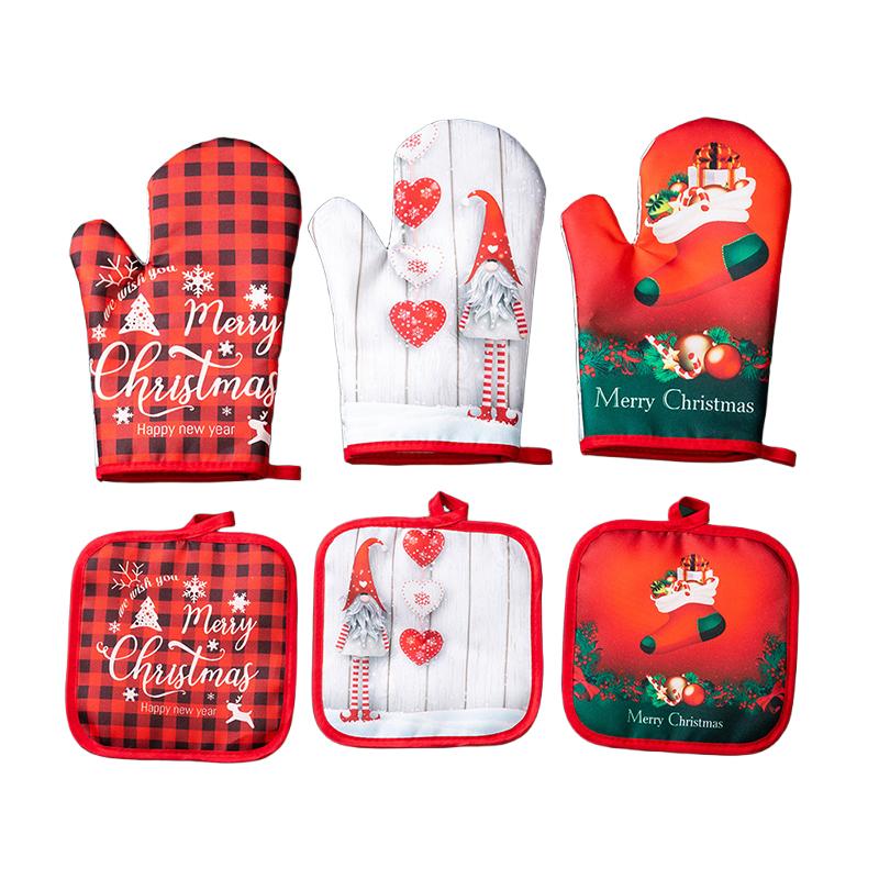 Polyester Oven Anti Scald Gloves Gift Microwave Oven Gloves Barbecue Printing Microwave Christmas Baking Heat Insulation Pad