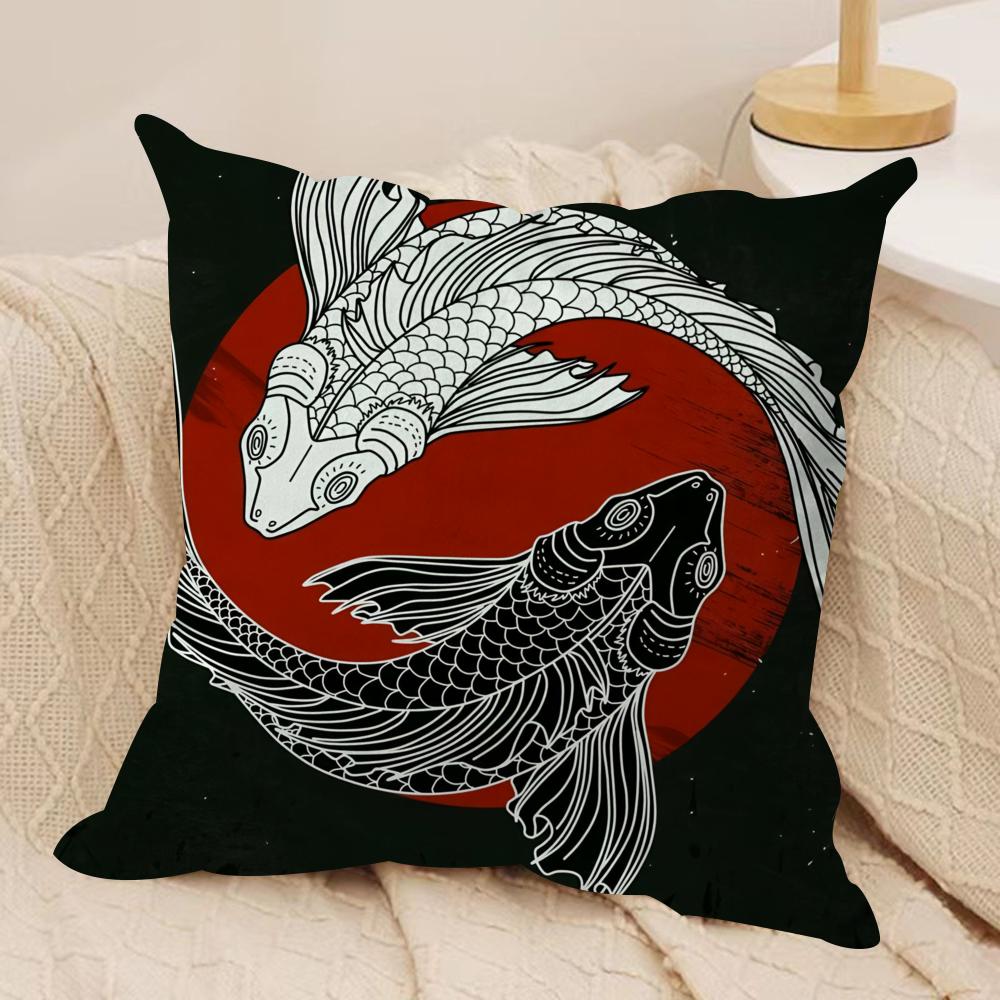 Koi Fish Sun Cushion Cover Silky Short Plush Sofa Pillow Cover Hidden Zipper Soft Dustproof Case for Home Decor