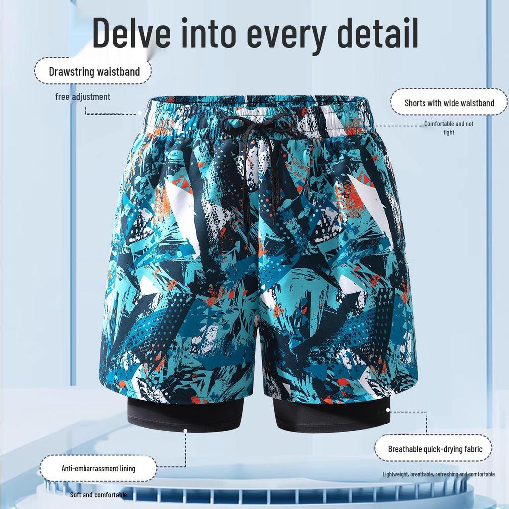 Men's Quick-Dry Double Layer Swim Trunks - Breathable, Loose Fit Beach & Sport Shorts