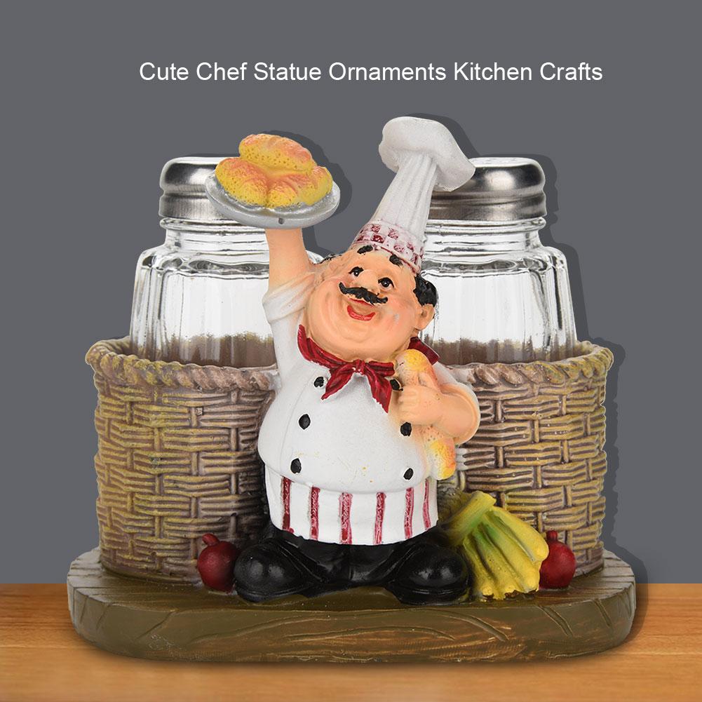 Cute Chef Statue Salt & Pepper Bottle Holder Ornaments Home Decor Kitchen Resin Crafts