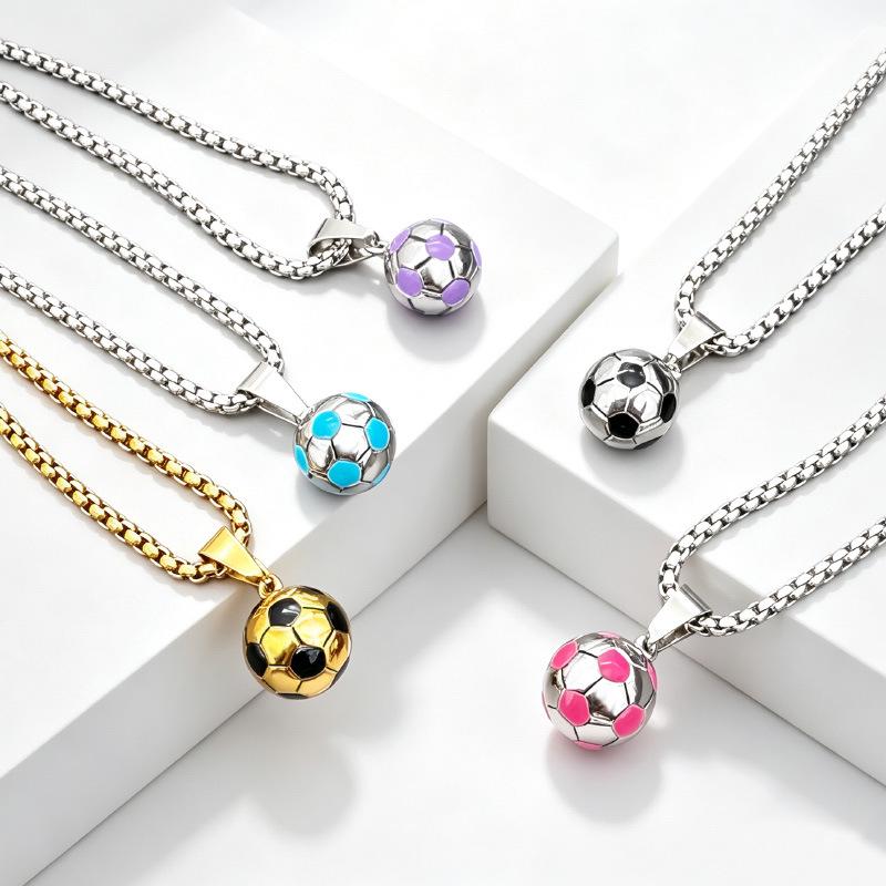 Stainless Steel World Cup Football Pendant Necklace for Men