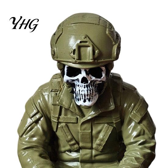 Skull Collection Pieces Halloween Skeleton Ornament, Policeman/Military Resin Gothic Figurine, Spooky Bookshelf Decorations Dark Style Sitting
