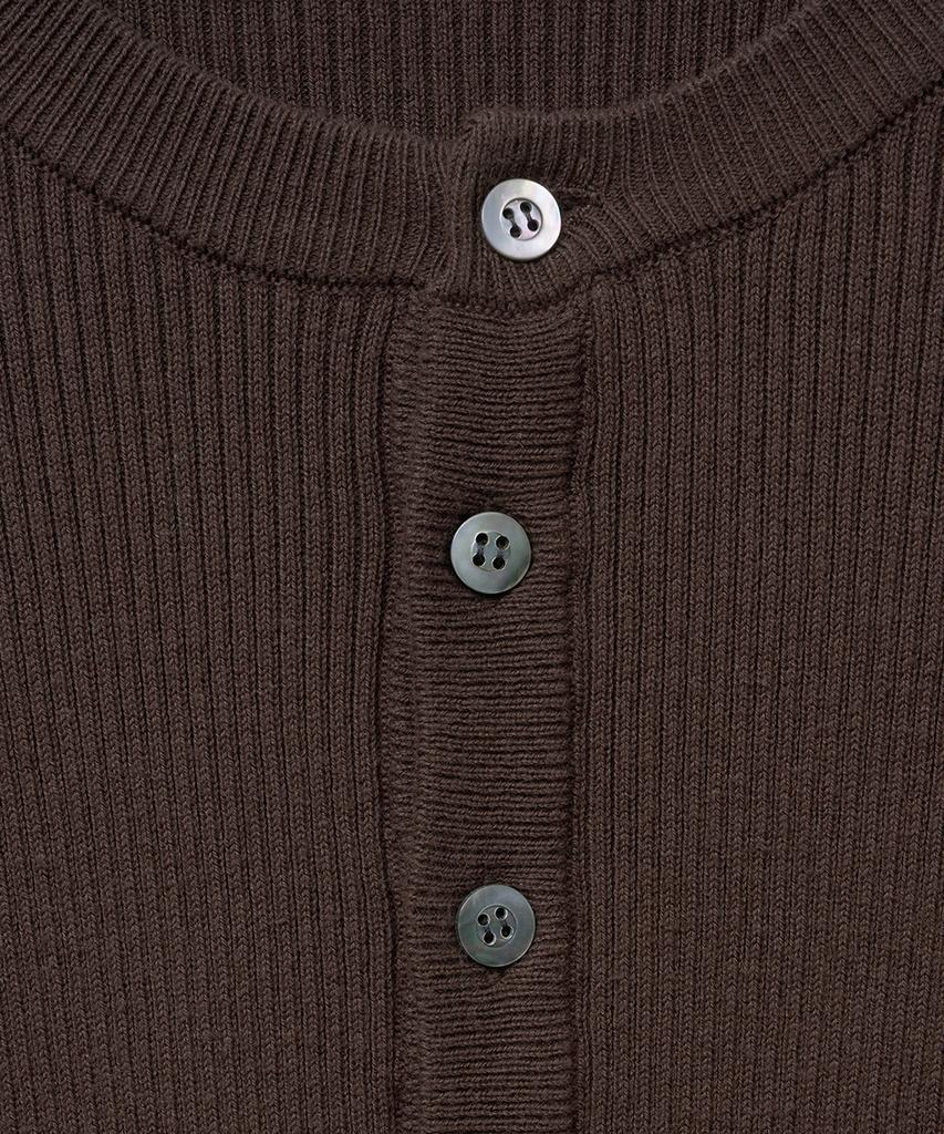 NOIRER Cotton Ribbed Henley Neck Knit (Deep Brown)