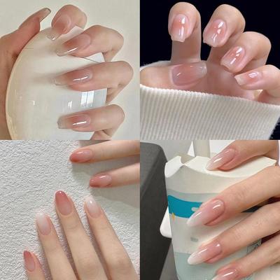 24 peças/conjunto unhas postiças quadradas curtas para mulheres, suprimentos de coração francês fofos para noivas, imprensa falsa com D4G6