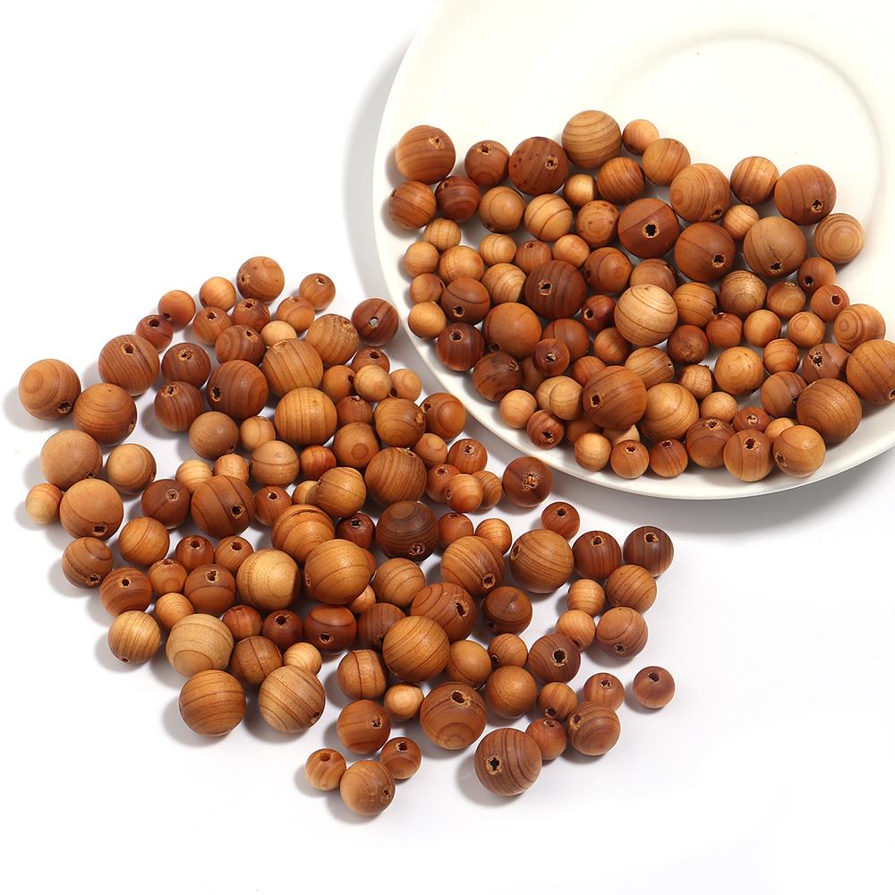 30-100pcs/Lot Natural Thuja Wooden Beads Round Loose Spacer Bead with Aroma for Jewelry Making DIY Braceelt Necklace Accessories