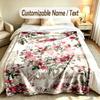 Floral Garden Theme Soft Blanket Personalized Custom Name Text Print Warm Blanket Home Sofa Bedroom Decor
