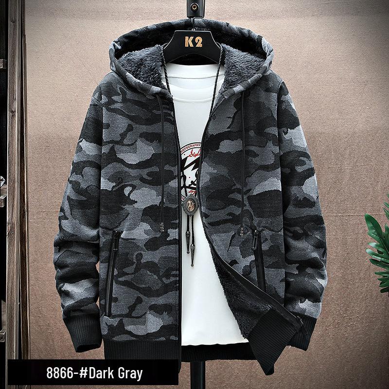 

Мужская толстовка с капюшоном из камуфляжного велюра в корейском стиле - Повседневный трикотаж Осень/Зима XL