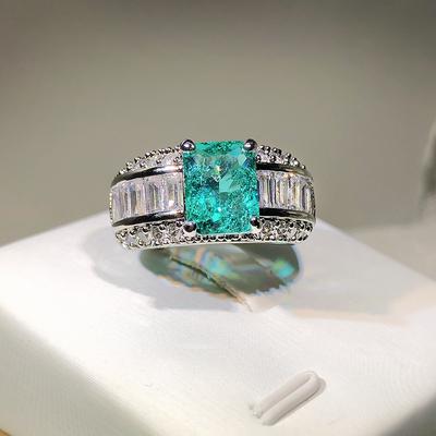 Silber Hochkarbon Seiko Qualität Prinzessin Quadrat Paraiba Ring Damen Hochzeitsparty Geburtstags Schmuck Geschenk