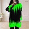 Women Plus Size Round Neck Long Sleeve Blue Marble Printed Loose Longline Top With Pockets