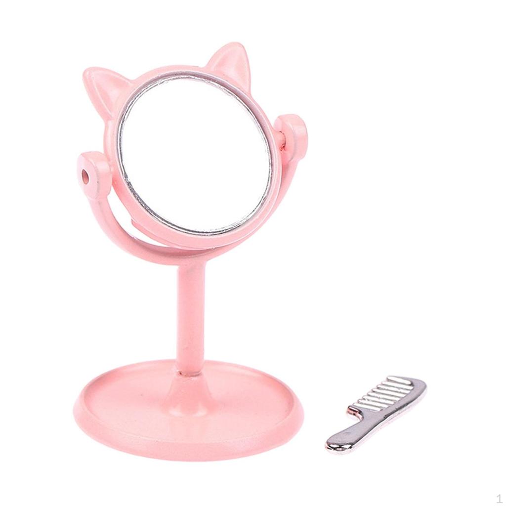 Doll Miniature Mirror Set, Desk Mirror, Rotating Head, Alloy Material, Suitable for
