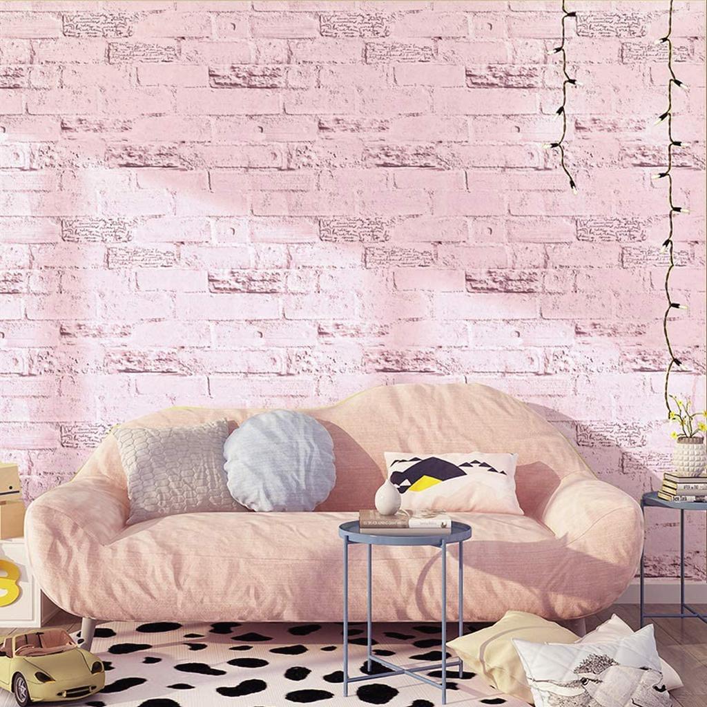 Pink Brick Peel and Stick Wallpaper Removable Vinyl Self Adhesive Wallpaper Waterproof Brick Stone Contact Paper for Home Decor