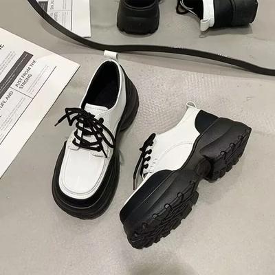 Women's Shoes Platform Oxfords British Style Female Footwear Round Toe Casual Sneaker Loafers With Fur Mixed Colors Clogs Leathe