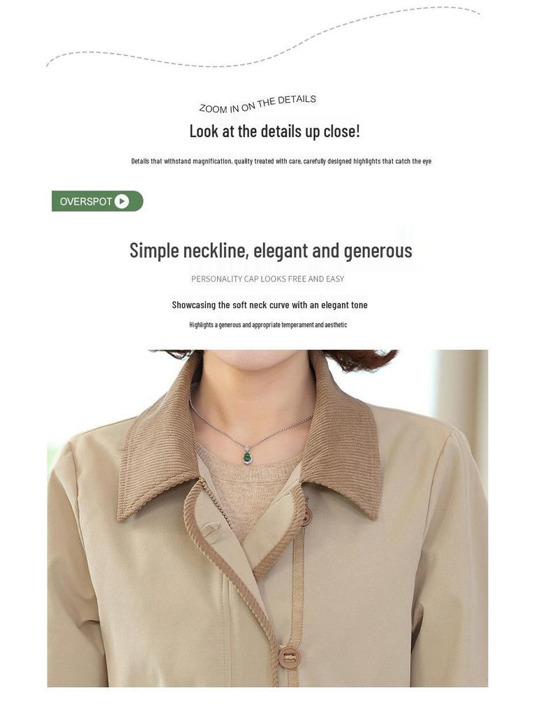 2025 Spring and Autumn Fashion Turn-Down Collar Jacket for Middle-Aged and Elderly Women