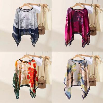 Imitation Silk Pullover Versatile Scarf Square Scarf Shawl Sun Protection Clothes for Women In Summer Large Size Loose