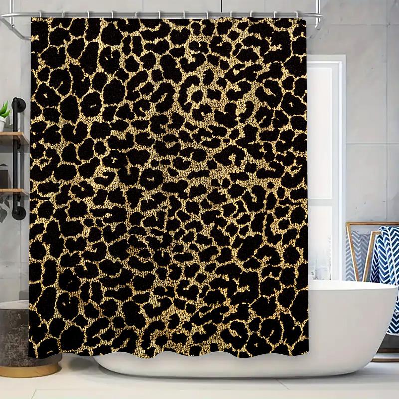 

Luxury Golden Leopard Print Shower Curtain Waterproof Fabric Home Decor Bathroom Accessory Black Gold W60H190(CM)-1 Pcs