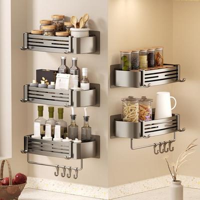 Étagère de rangement de salle de bain durable en alliage d'aluminium, fixée au mur, sans perçage, étagère de rangement pour lavabo, étagère de rangement pour douche, salle de bain