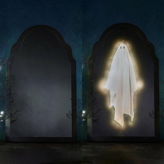 Halloween Novelty Ghost Mirror Light-up Hologram Ghost Mirror with LED Light for Haunted House Indoor Bedroom Kitchen Fireplace Decor