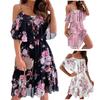 Damenkleid Rüschen Spaghettiträger Patchwork Schulterfrei Kurzarm Damen Trägerkleid für den Strand