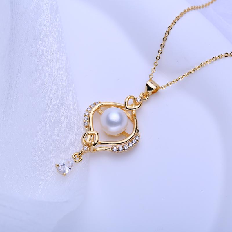 FEEYOO Natural Freshwater Pearl Necklaces For Women Girls Fashion Gold Color Geometric Pendant Birthday Gift