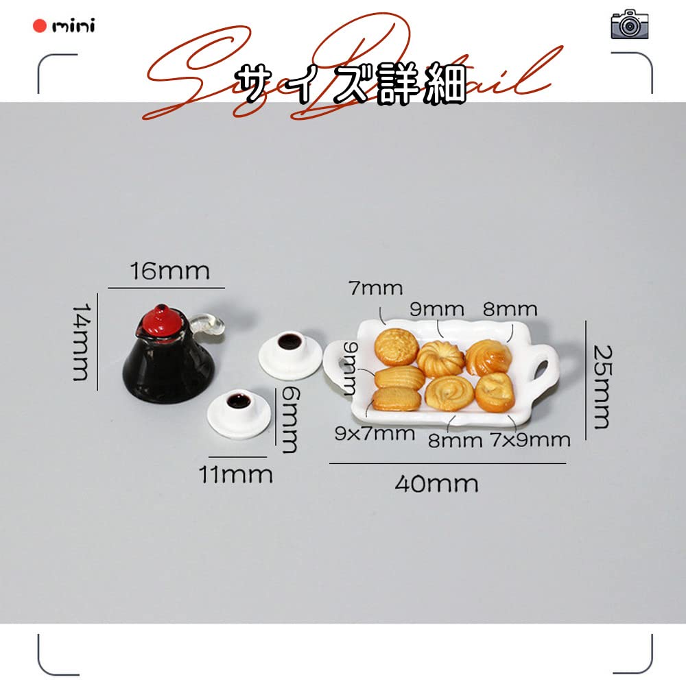 Moin Moin Miniature Scale Afternoon Cafe Time Coffee Plates and Food 1/6 11-Piece Set Bread, Cup, Snacks, Sweets, Pretzels, Donuts, Realistic,