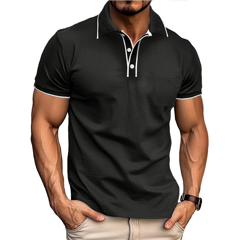 Men Polo Shirts Lapel Buttons Short Sleeve Tees Solid Color Blocking Regular Fit Sport Casual Tees Tops for Summer