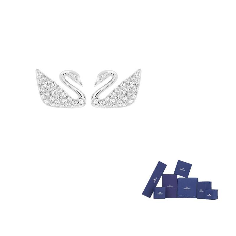 Swarovski Faux Crystal Stud Earrings Womens White Gold Plated Original brand box