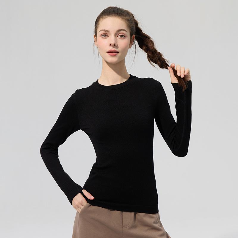 

Бесшовная футболка с длинным рукавом из мериносовой шерсти и тенсела для повседневного спорта Small