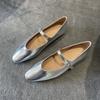 New Silver Pointed Light Mouth One-word Single Shoes Women's Flat Heel Leather Mary Jane Shoes