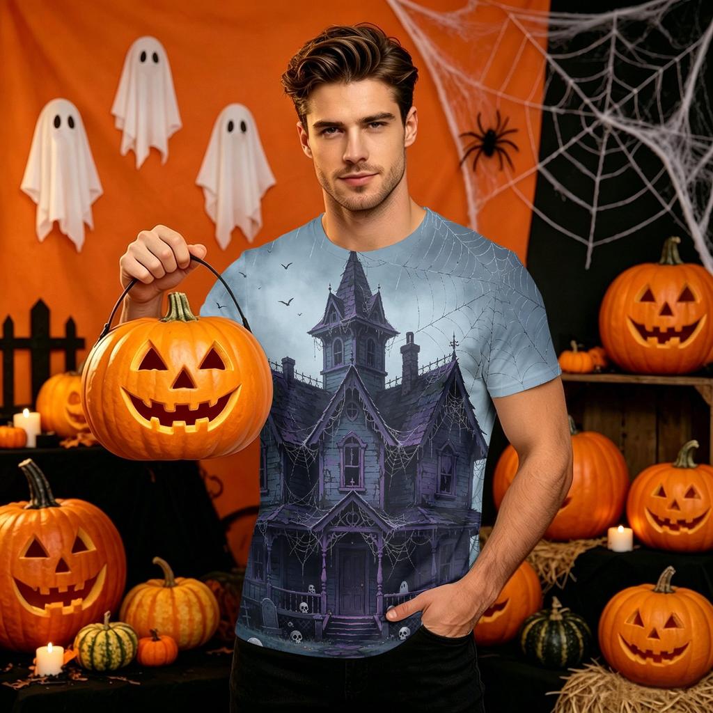 Men's Halloween Printed Neck Short Sleeve T-Shirt