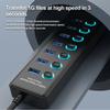 KEBIDUMEI USB HUB 7 Ports USB3.0 Splitter 5Gbps with Individual Switch Power Adapter for Laptop USB Ports Extender USB-C Docking