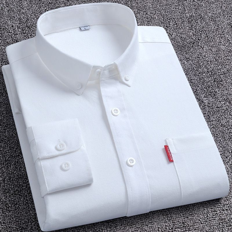 Easy Care M-5XL Men's Oxford Long Sleeve Shirts 100% Cotton Solid Color Long Sleeve Shirt Men Cotton Formal Dress Shirts Social