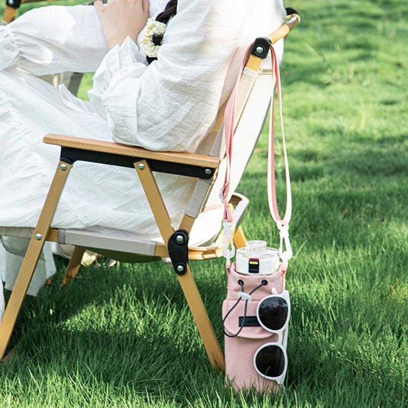 Water Bottle Bag with Adjustable Strap and Storage Pocket Water Cup Sleeve Drinkware Holder for Hiking and Camping